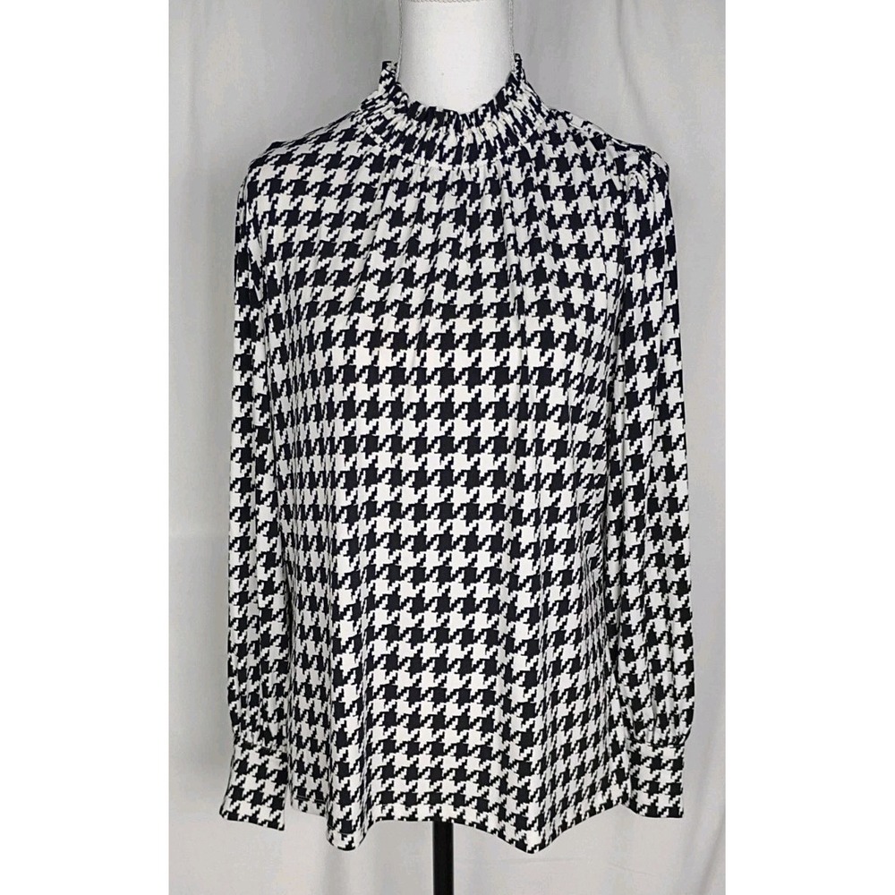 Ann Taylor Houndstooth Women's Top Size M Black/White Long Sleeve Nwt